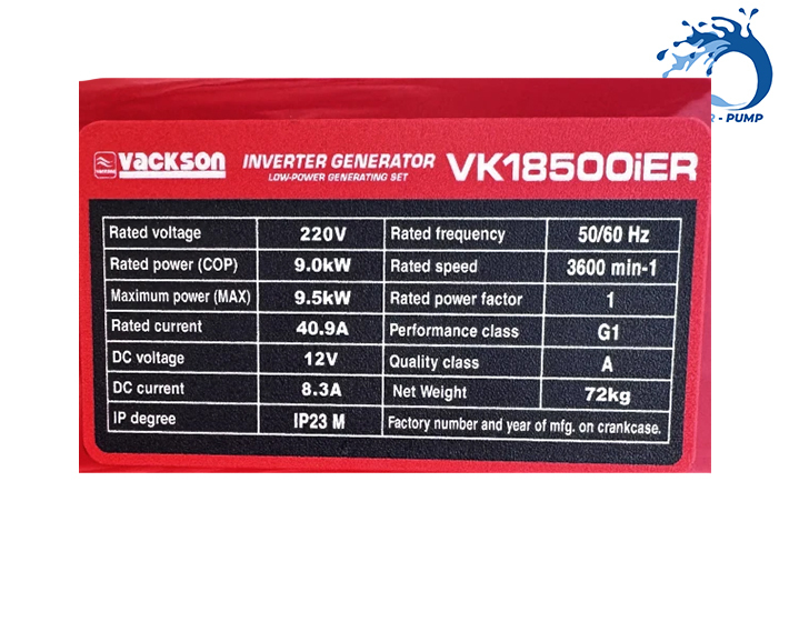  موتور برق بنزینی 9.5 کیلو وات اینورتری واکسون VACKSON مدل VK18500IER 