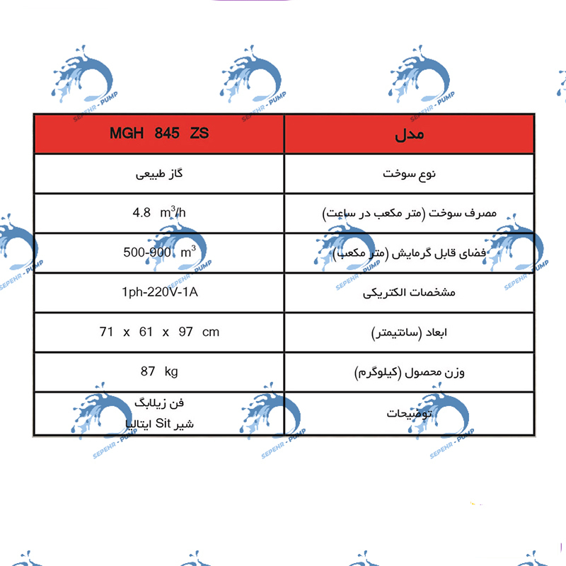  هیتر گازی مهیاسان مدل MGH845ZS 