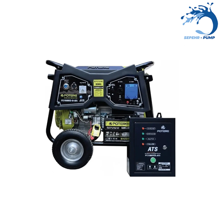 موتور برق بنزینی استارتی تکفاز 9/5 کیلووات پوتر POTERE مدل PT21000VES+R+ATSBOX