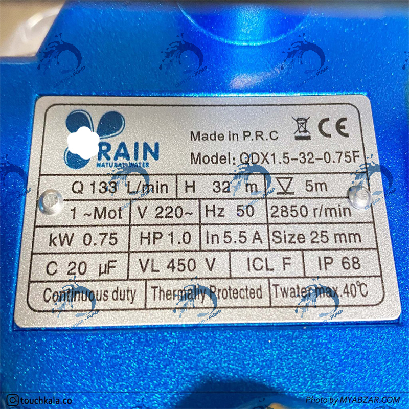  پمپ کفکش 1 اینچ 32 متری راین مدل QDX1.5-32-0.75 F 