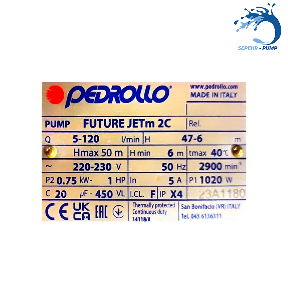  پمپ یک اسب جتی پدرولو PEDROLLO مدل FUTURE JETm2C 