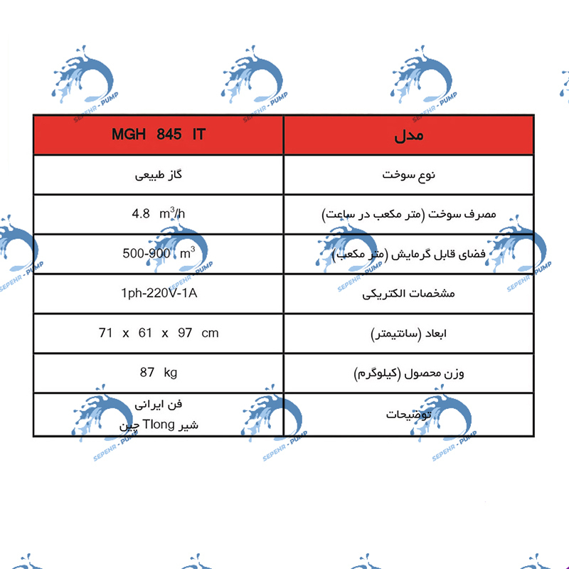  هیتر گازی مهیاسان مدل MGH845IT 